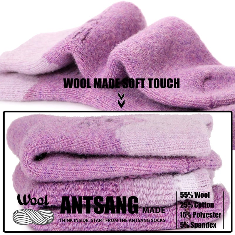 ANTSANG Kids Merino Wool Hiking Socks Toddlers Boys Girls Winter Warm Thick Thermal Crew Boot Heavy Cozy Snow Cabin Gift Snowboarding Socks 6 Pairs for Child(Cat,4-7Y) - Image 3